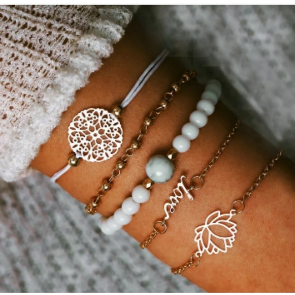 Boho Love Lotus Beaded Bracelet Set